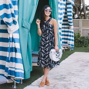 Ann Taylor Navy and White Midi Dress